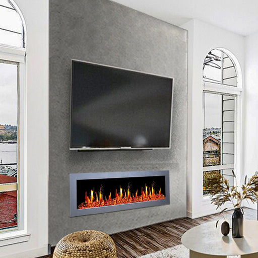 Litedeer Homes Gloria II 58" Smart Electric Fireplace with App Driftwood Log & River Rock - ZEF58VS, Silver Media 