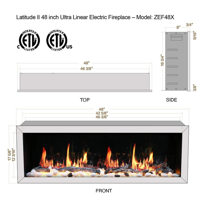 Litedeer Gloria II 48-in Smart Push-in Electric Fireplace - ZEF48X, ZEF48X-T2S, Silver | White