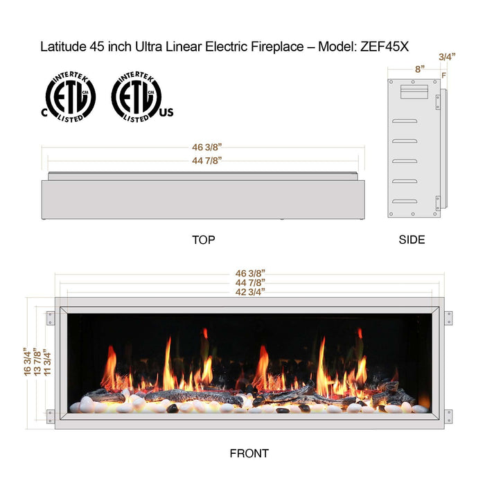 Litedeer Latitude 45" Ultra Linear Electric Fireplace with Smart App - ZEF45X Black - Litedeer Homes