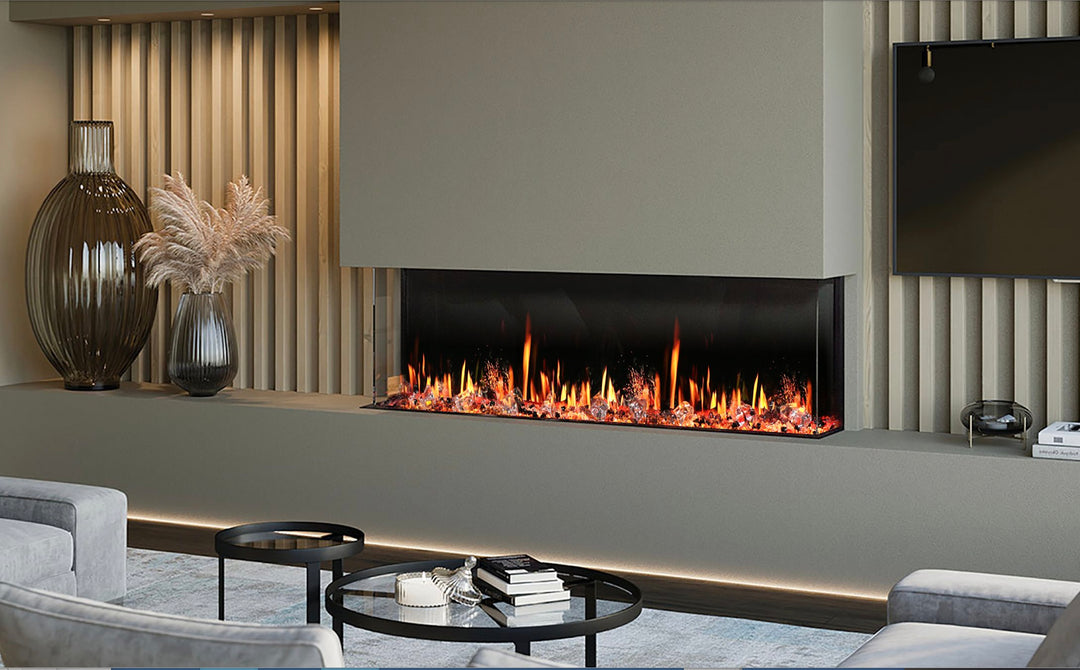 A white smart electric fireplace for a cozy white Christmas