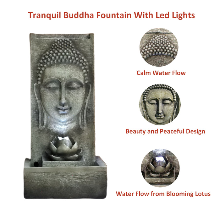 Litedeer Indoor Outdoor XL Large Buddha Water Fountain with LED Light -DGF-161056 32 inch Tall Fountain