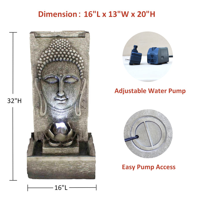 Litedeer Indoor Outdoor XL Large Buddha Water Fountain with LED Light -DGF-161056 32 inch Tall Fountain