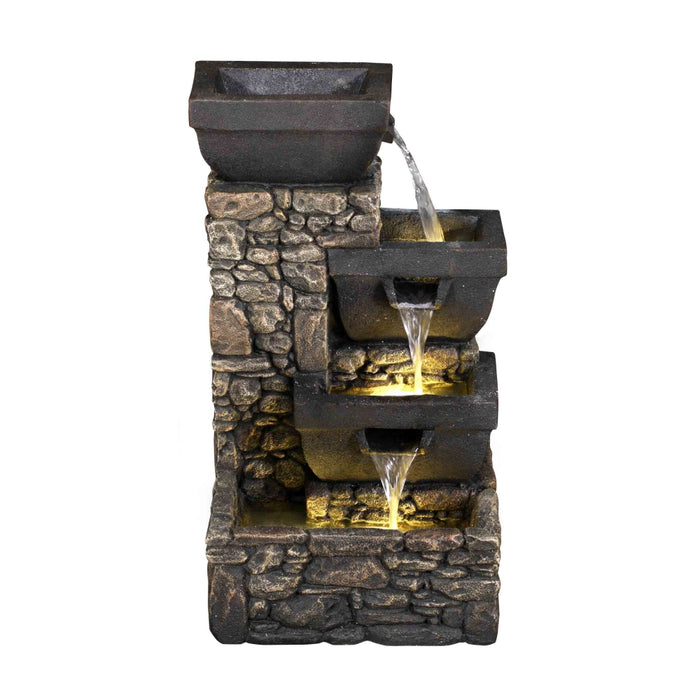Litedeer 6 Tiered Cascading Stone Water Fountain with LED Lights and Auto-pump - DGF-173012