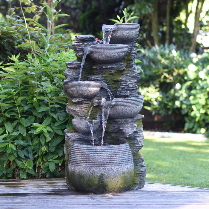 Litedeer 6 Tiered Cascading Stone Water Fountain with LED Lights and Auto-pump - DGF-173012