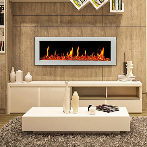 Litedeer Homes Gloria II 58" Smart Electric Fireplace with App Diamond-like Crystal - ZEF58VCW, White Media 