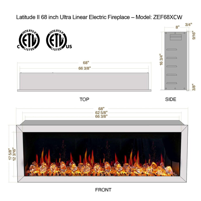 Litedeer Homes Gloria II 68" Smart Electric Fireplace with APP Diamond-like Crystal - ZEF68XCW, White - Litedeer Homes
