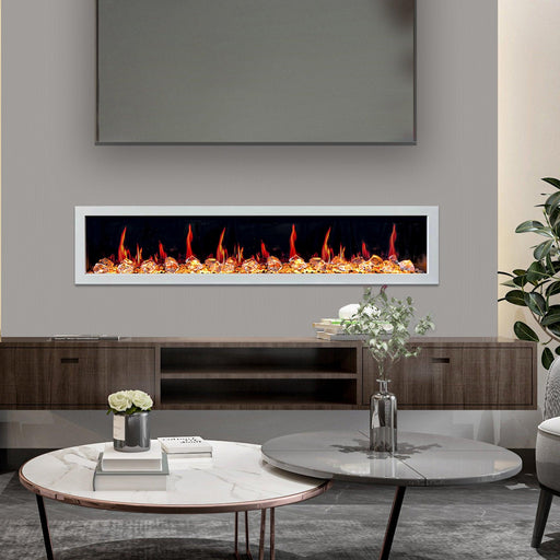 Litedeer Homes Gloria II 78" Smart Electric Fireplace With App Diamond-like Crystal - ZEF78VCW, White
