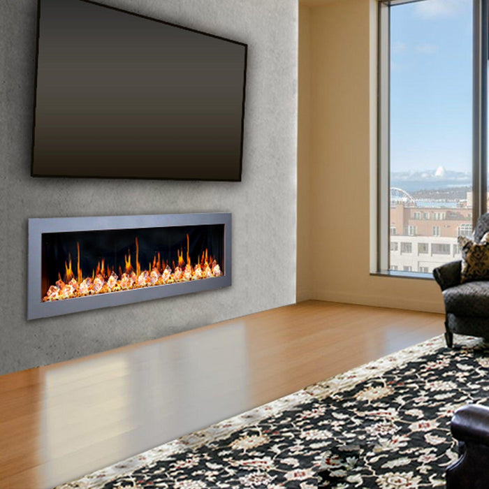 Litedeer Homes Gloria II 78" Smart Electric Fireplace with App Driftwood Log & River Rock - ZEF78VS, Silver Media 