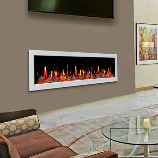Litedeer Homes Gloria II 78" Smart Electric Fireplace with App Reflective Amber Glass - ZEF78VAW, White