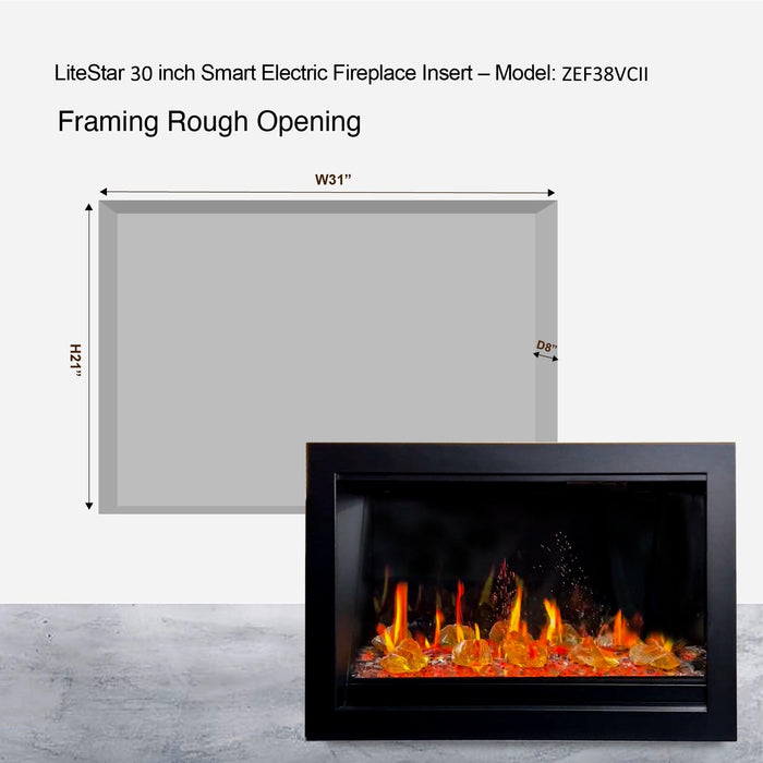 LiteStar 30" Smart Electric Fireplace Insert with App Reflective Amber Glass (ZEF38VC-30A) - Litedeer Homes