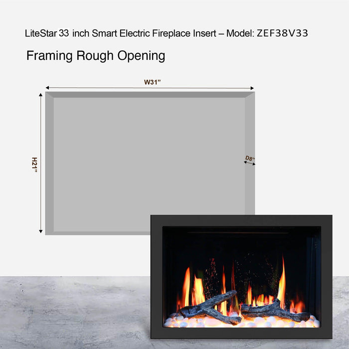 LiteStar 33" Smart Electric Fireplace Insert with App Diamond-like Crystal (ZEF38VC-33C) - Litedeer Homes