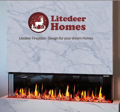 Warmcastle 72" 3-Side Smart HD LED Electric fireplace wifi enabled with app diamond-like crystal (Model : ZEF72T) - Litedeer Homes