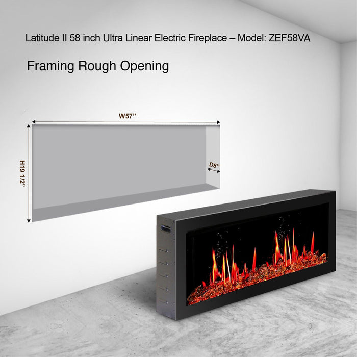 Litedeer Homes 58 inch Latitude Wifi Smart Electric Fireplace with lifelike flame crackling sounds Amber Glass Included - Model:  ZEF58VA - Litedeer Homes