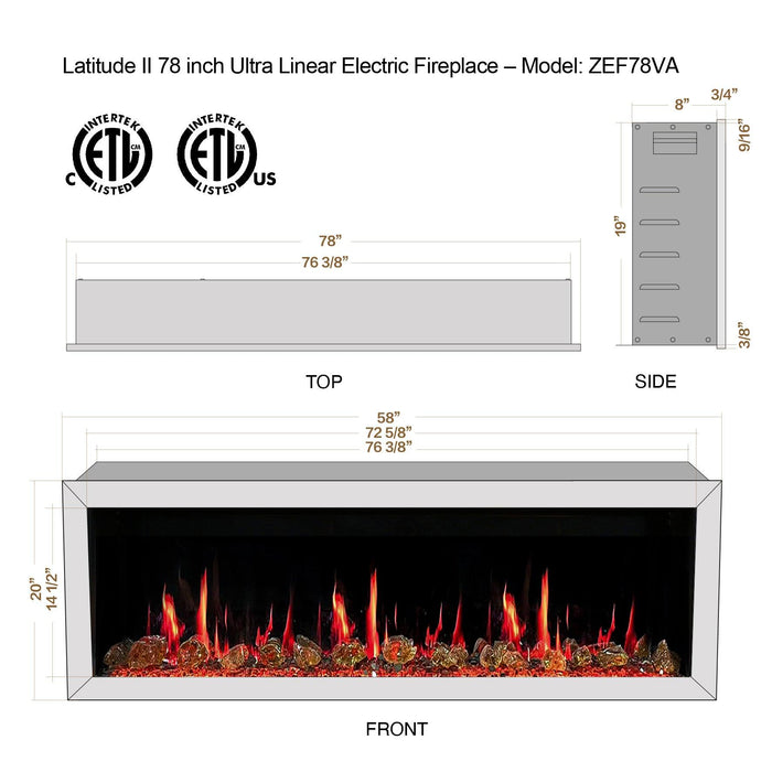 Litedeer Gloria II 78-in Smart Control Electric Fireplace Wifi Enabled - ZEF78VCW White - Litedeer Homes