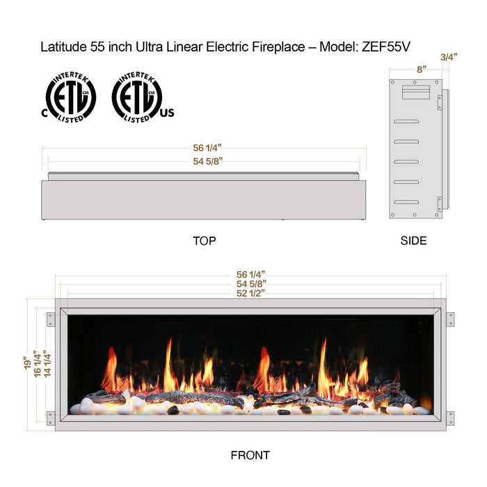 Litedeer Latitude 55 inch Smart Built-in Electric Fireplace with App - ZEF55V,Black - Litedeer Homes