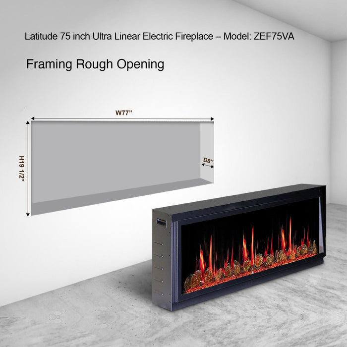 Latitude 75" Smart Built-in Electric Fireplace with Ember Glass Crackling Sounds - ZEF75VA - Litedeer Homes