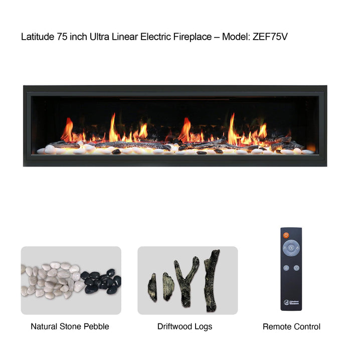 Latitude 75" Smart Built-in Linear Electric Fireplace with App Crackling Sounds - ZEF75V,Black - Litedeer Homes