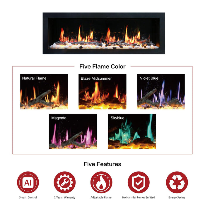 Litedeer Latitude II 48" Seamless Wall Mounted Electric Fireplace With Smart App - ZEF48X,Black - Litedeer Homes