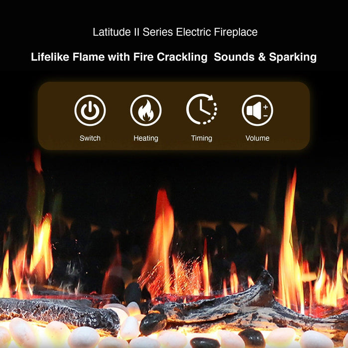 Litedeer Latitude II 58" Wall Mounted Electric Fireplace with App - ZEF58V,Black - Litedeer Homes