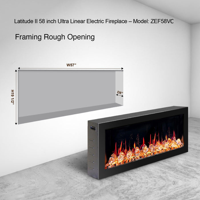 Litedeer Latitude II 58-in Smart Control Electric Fireplace Wifi Enabled - ZEF58VC, Black - Litedeer Homes