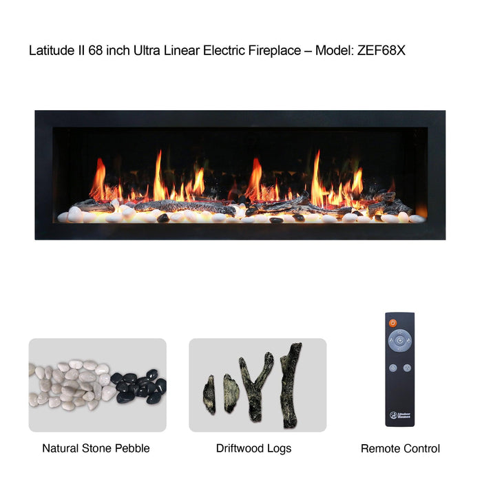Litedeer Latitude II 68" Smart Wall Mounted Electric Fireplace with App - ZEF68X,Black - Litedeer Homes
