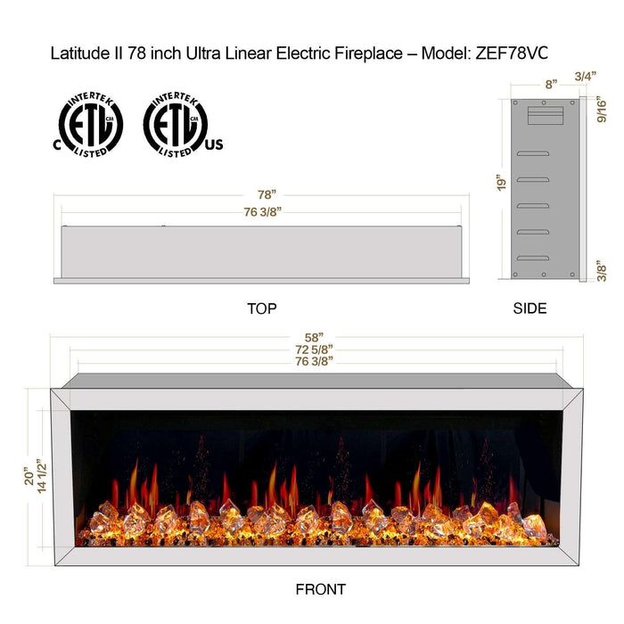 Litedeer Latitude 78-in Smart Control Electric Fireplace with App-ZEF78VC, Black