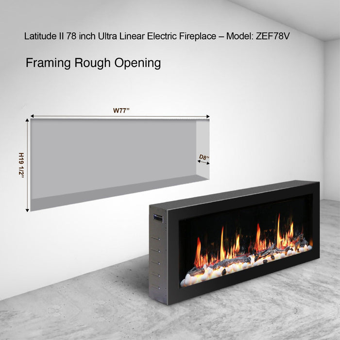 Litedeer Latitude II 78" Smart Linear Electric Fireplace with App - ZEF78V,Black - Litedeer Homes