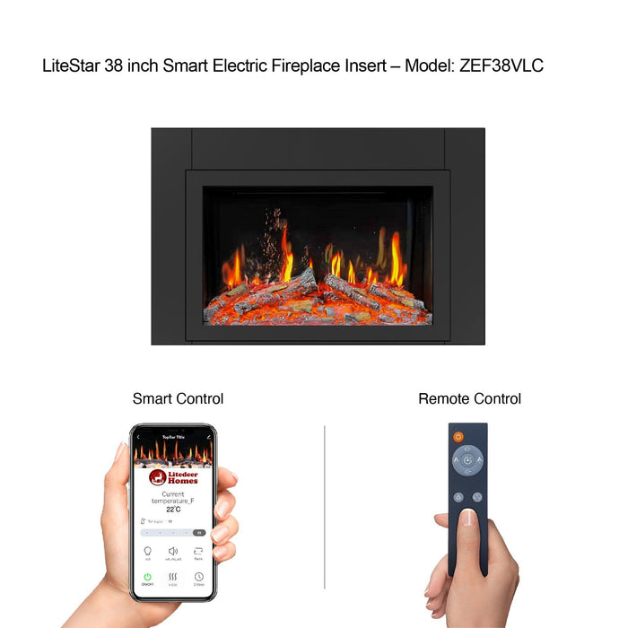 Litedeer LiteStar 38-in Electric Fireplace Insert Wifi Enabled - ZEF38VC, Black - Litedeer Homes